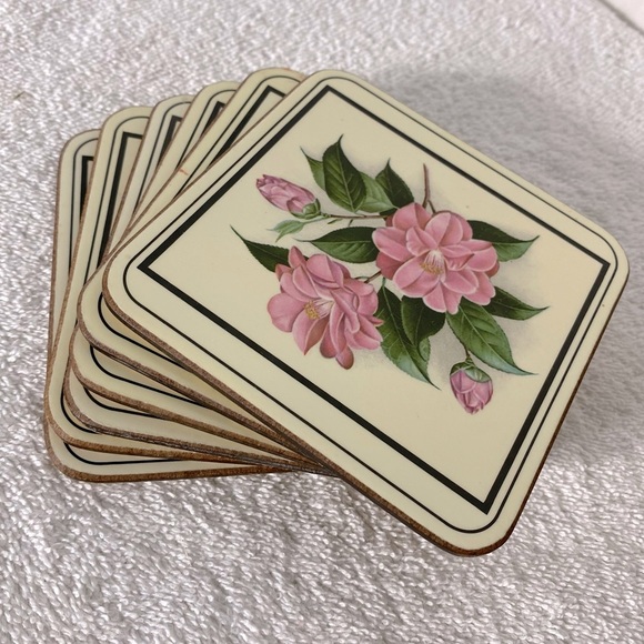 Vintage Royal Table Satin Finish Pink Flower Coasters x6 - Picture 1 of 14